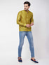 Men's Yellow Silk Blend Ethnic Shirt